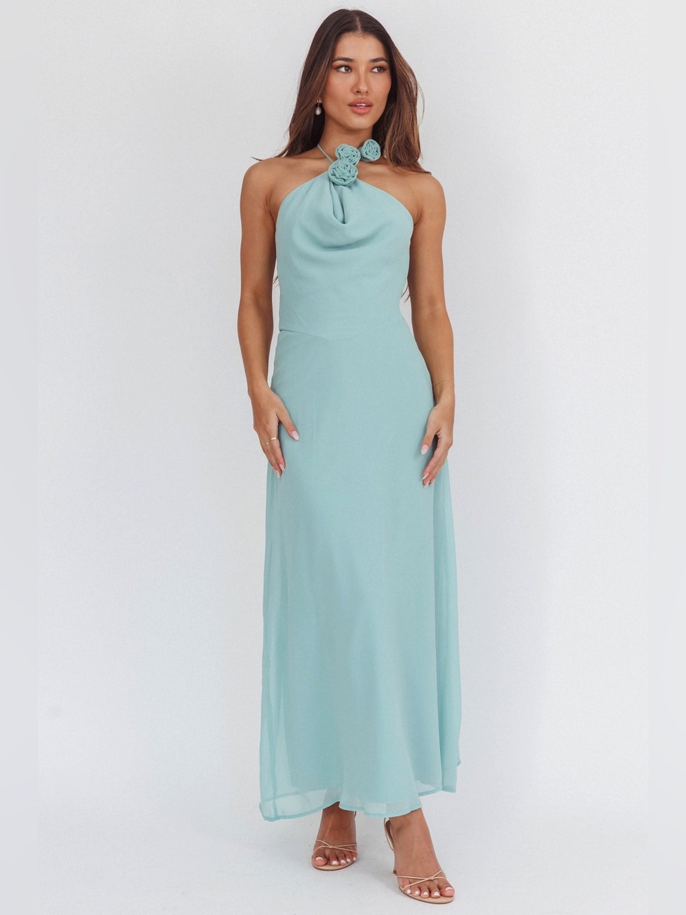 Saints & Secrets Petronilla Rosette Halterneck Maxi Dress Sage Green Size S NWT - Picture 1 of 10